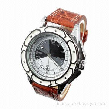 Fashion men's quartz watch with Japan movement, big case, colorful dial and PU leather strap